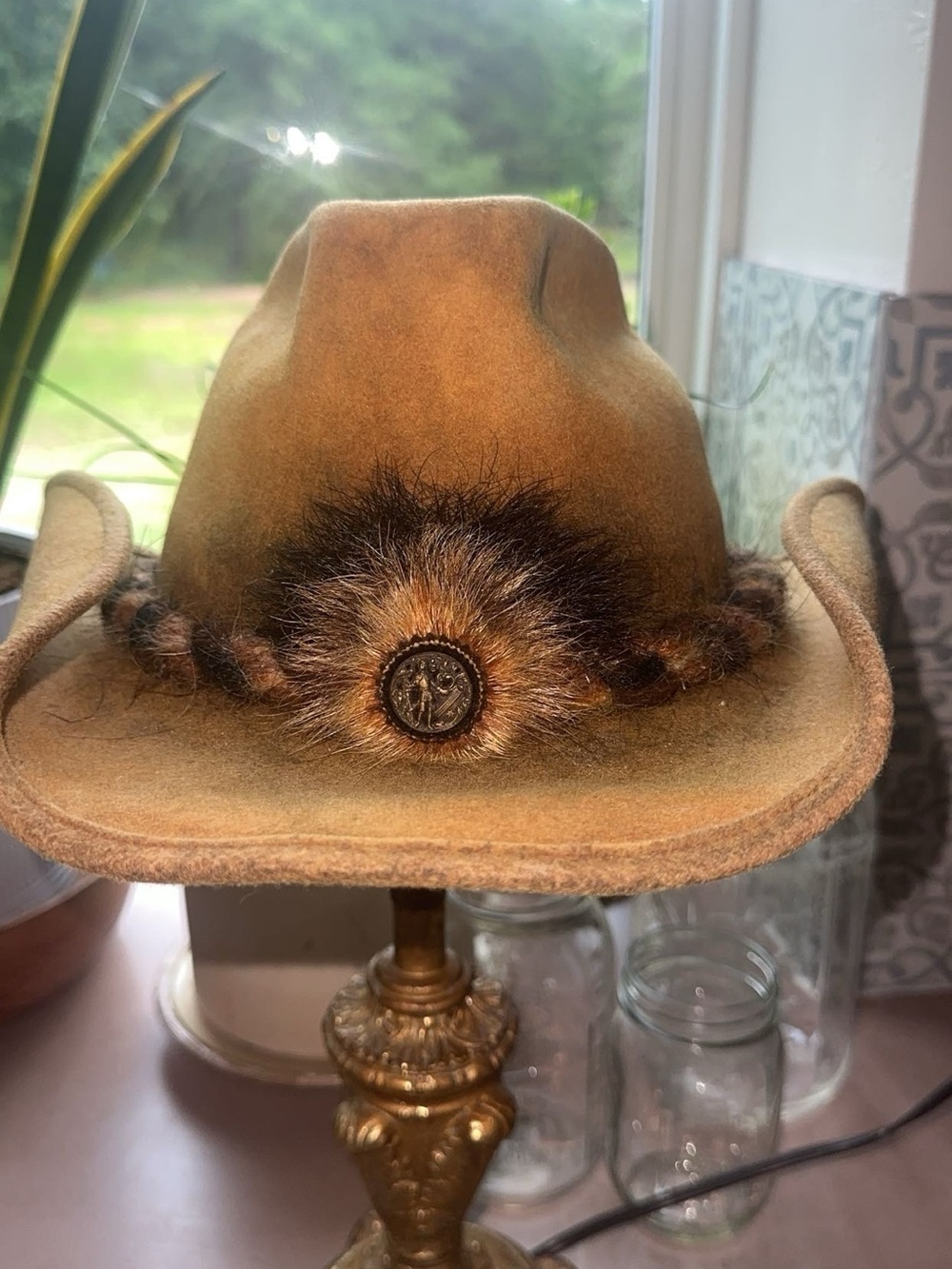 Rare Vintage Charlie Tweddle -  Felt Hat with Fur Trim and concho